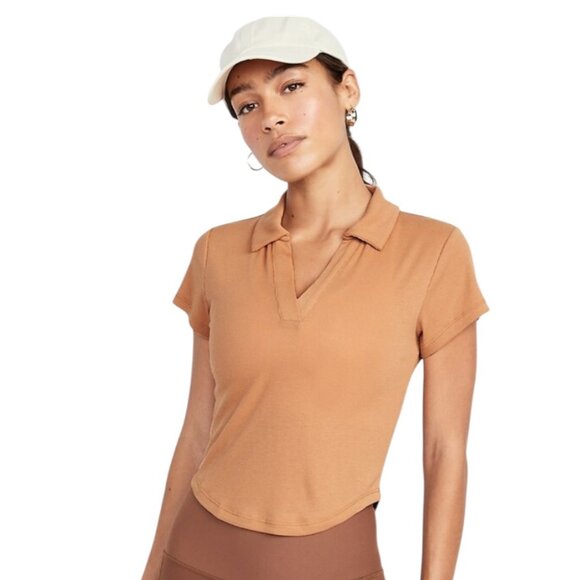 Old Navy Tops - Old Navy Orange/Tan Ultra Lite Rib Knit V Neck Polo Short Sleeve Tee - XL